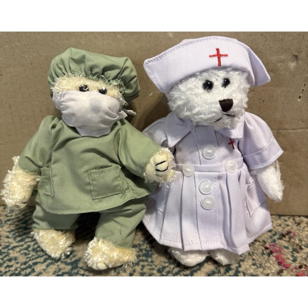 Vintage Pair‎ Of Unipak Stuffed Bears Rare Surgeon And Nurse NWT 8"